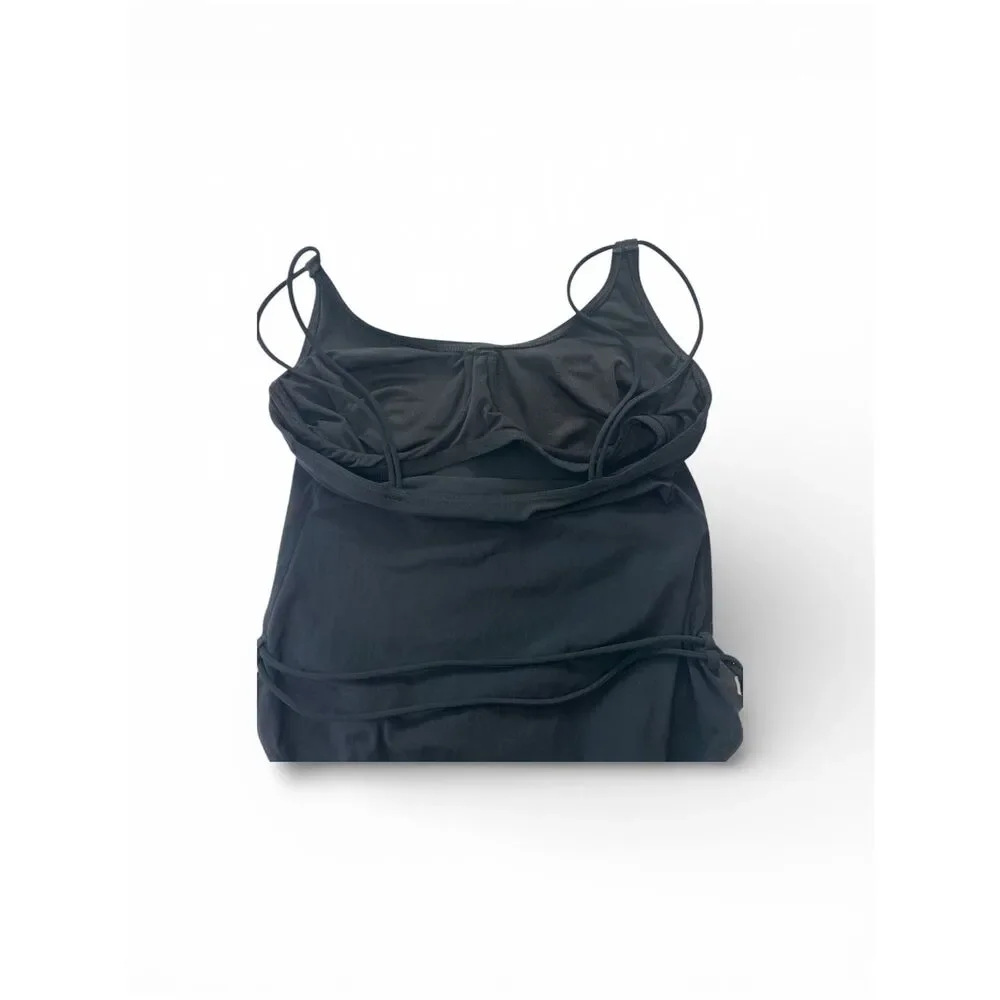 Calvin Klein Black Belted Underwire One-Piece Swimsuit Double Strap Size 10